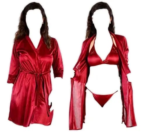Luxury Red Satin 5-Piece Nightwear Set for Women